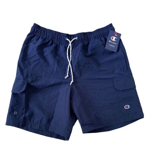 Champion Cargo Shorts Men's Sz Medium Athletic Sport Take A Hike Navy Blue - Picture 1 of 4